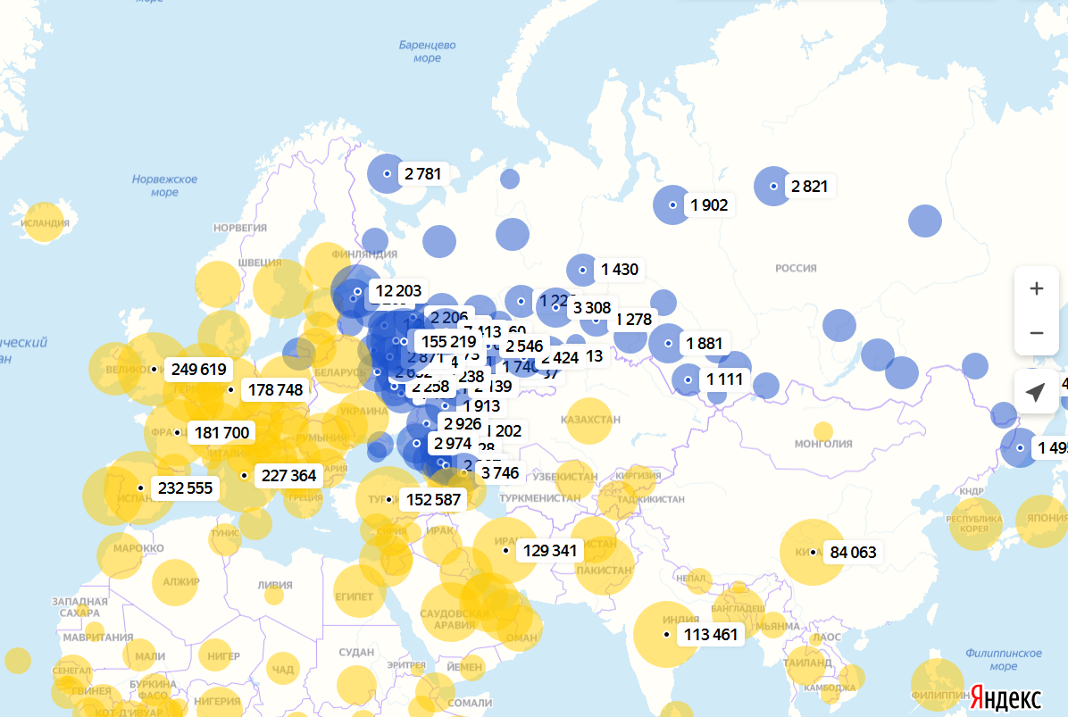 Карта распространения кори в россии