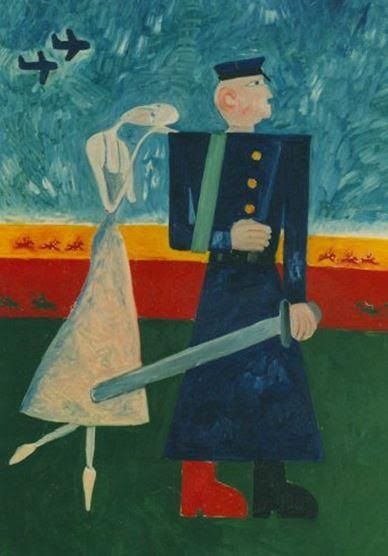 «Скачет красная конница, а у командира бессонница (Офицер и балерина)», картон, масло, 120|90, 1998