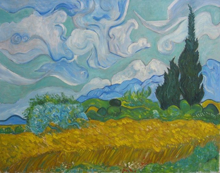 Wheat Field with Cypresses, <b>copy</b>, oil on canvas, 72/93, 1995 (Lithuania)