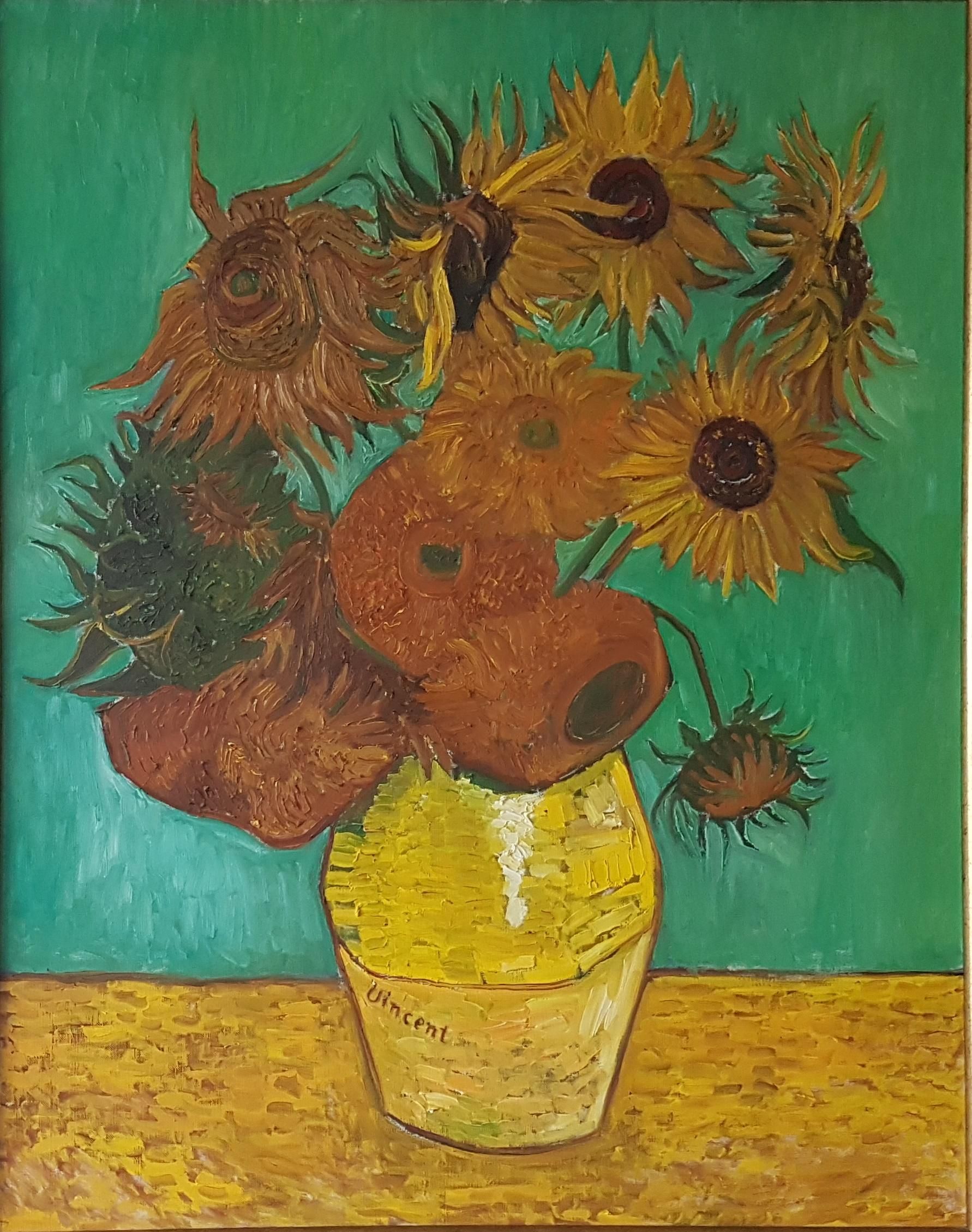 Still Life: Vase with Twelve Sunflowers, <b>copy</b>, oil on canvas, 93/72, 1995 (Latvia)