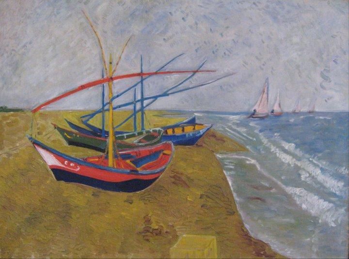 Рыбацкие лодки на берегу в Сент-Мари; копия, холст/масло, 72/93, 1995, (Латвия)
