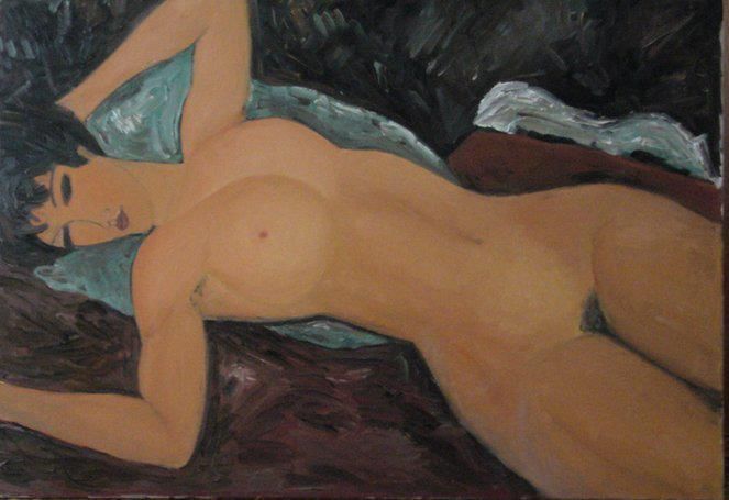 copy of the work of A. Modigliani Sleeping Nude with hands outstretched (Red Nude),2007,100/70