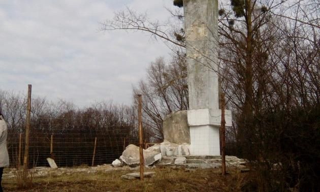 Процесс уничтожения памятника генералу Черняховскому в Пененжно