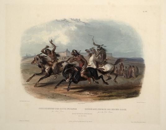 Карл Бодмер. Скачки на лошадях среди индейцев сиу. 1840-1843