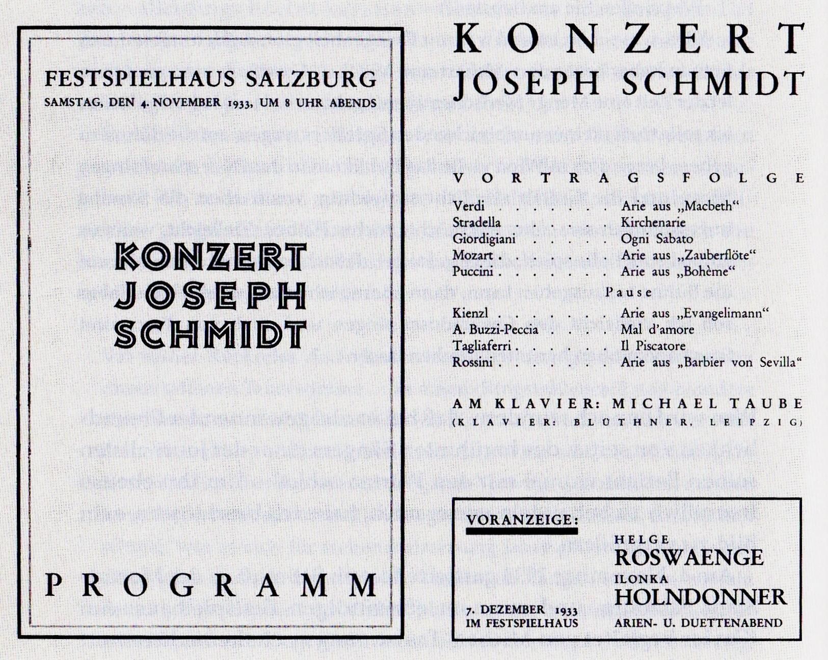 <b>Программки концертов Й. Шмидта в Вене и Зальцбурге</b>