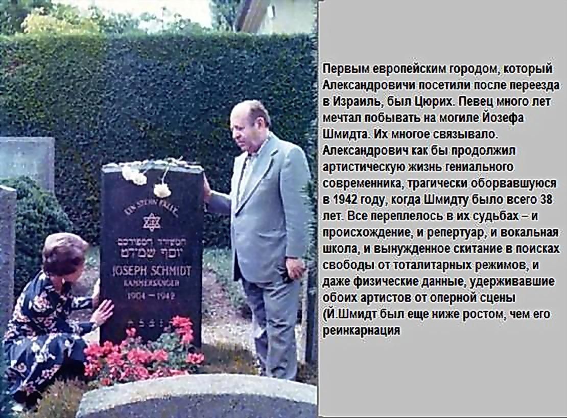 <b>Знаменитый певец Михаил Александрович с супругой Раей у могилы Й. Шмидта.</b>