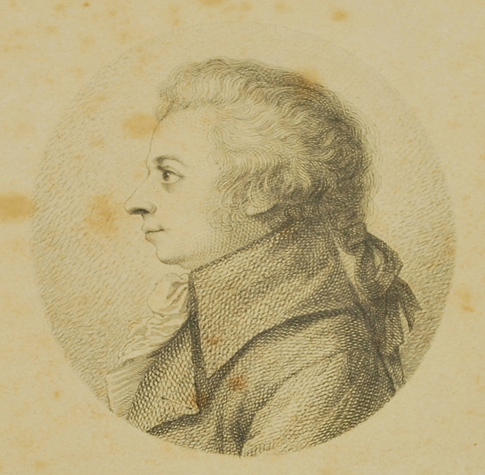 Вольфганг Амадей Моцарт. Гравюра Эдуарда Манделя по рисунку Дорис Шток 1789 года