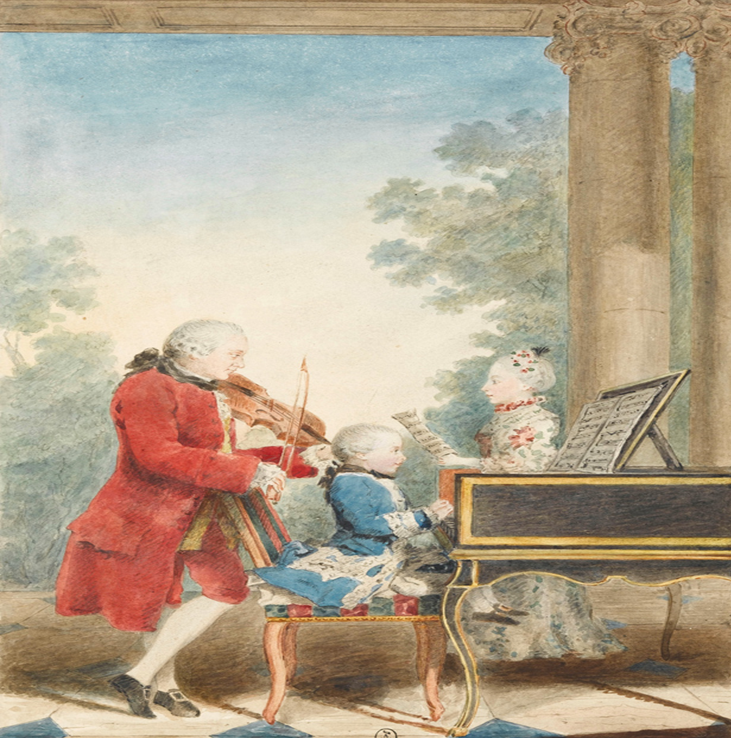Семья Моцарт дает гастроли в Париже. Акварель Кармонтеля. 1763 год