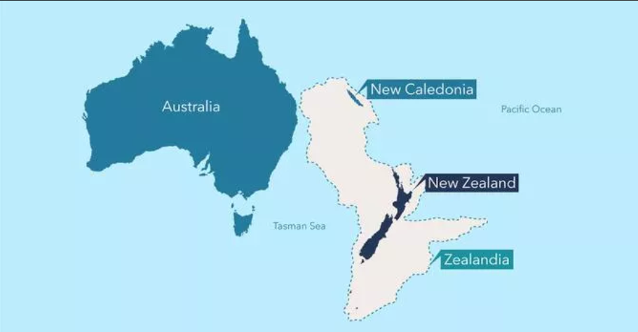 © University of Tasmania.    Карта континента Зеландия. Светло-серым показаны затопленные территории