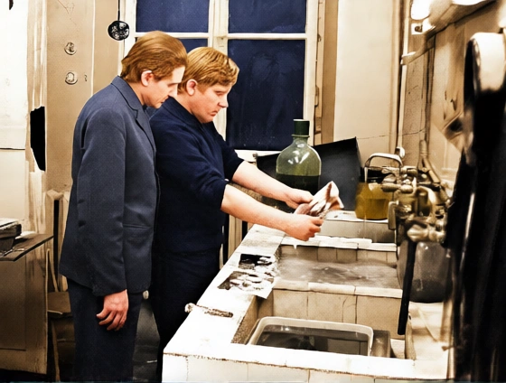 Николай Верзилов и Валентин Ольшевский в редакционной фотолаборатории