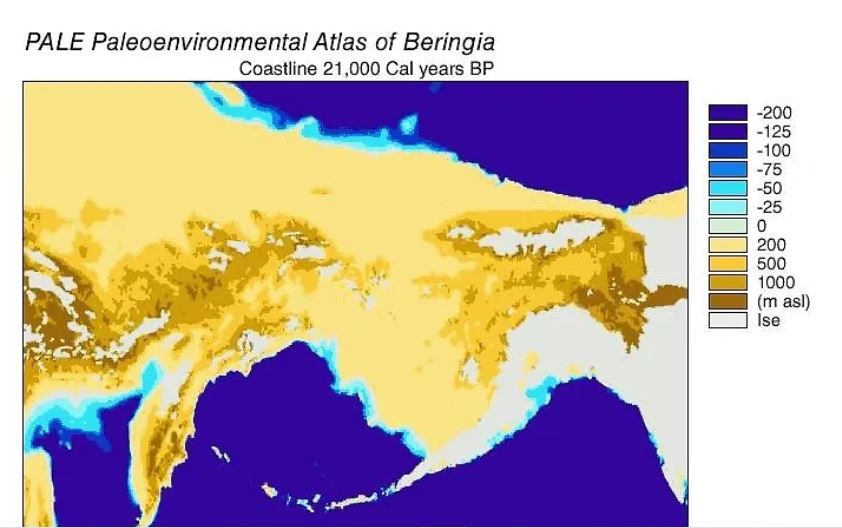 Изменение уровня моря в окрестностях современного Берингова пролива за последнюю 21 тысячу лет. Фото © Wikipedia / NOAA