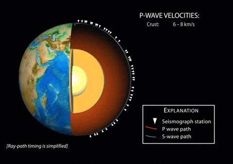 Прохождение сейсмических волн сквозь недра Земли. Фото © giphy