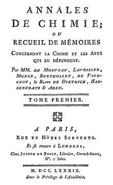 Annales de Chimie — журнал, который редактировал А. Л. Лавуазье