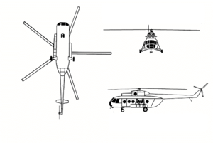 Вертолёт Ми-8 в трёх проекциях, изображённый с помощью эпюра(чертёжа) Монжа.