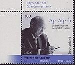 Изображение соотношения неопределённостей на немецкой марке, выпущенной к столетнему юбилею Гейзенберга