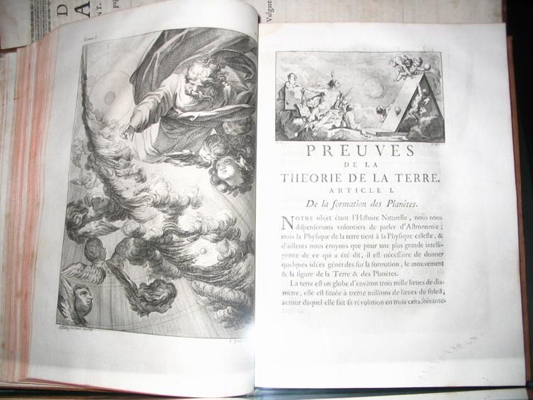 «Естественная история» де Бюффон, раскрытая на странице под заглавием «Доказательство теории Земли»