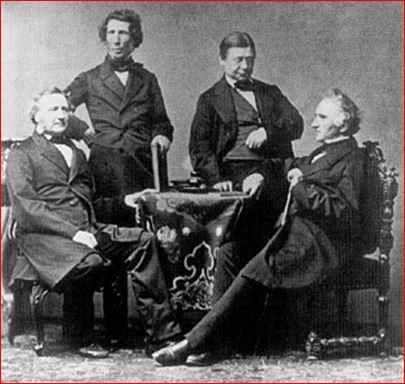 Стоят: Вёлер и Копп (справа), сидят: Буфф и Либих (справа)