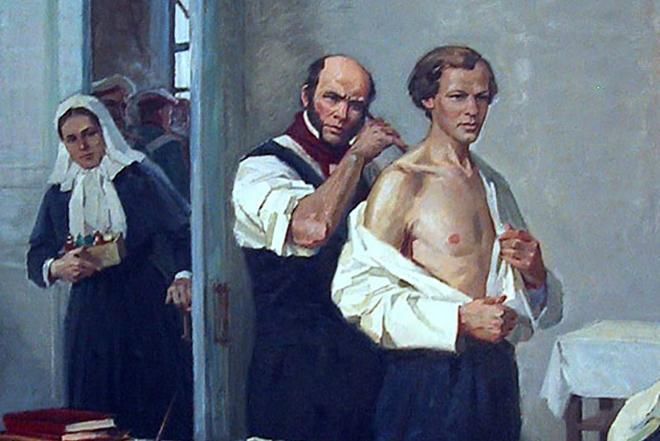 Николай Пирогов осматривает юного Дмитрия Менделеева