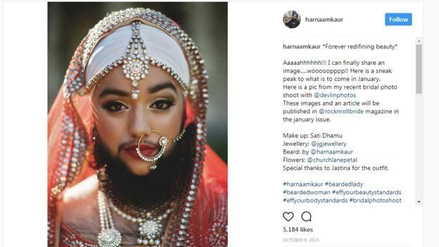 HARNAAM KAUR/INSTAGRAM Image caption Будучи моделью, Харнам снималась и для журналов о свадьбе, демонстрируя наряд невесты