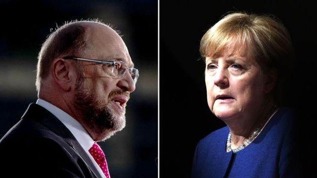 GETTY IMAGES Image caption Мартин Шульц и Ангела Меркель являются главными соперниками на нынешних выборах