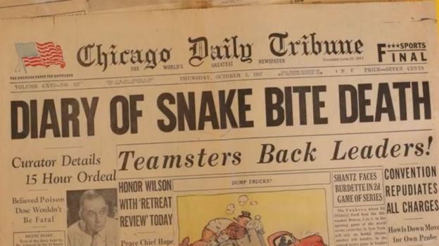 CHICAGO DAILY TRIBUNE Image caption Необычная и неожиданная смерть Карла Шмидта стала главной новостью 3 октября 1957 года в Чикаго