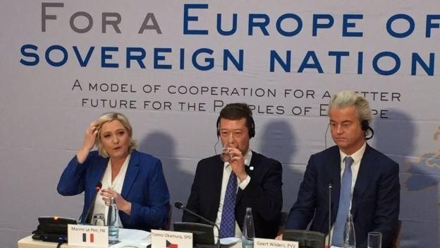 Альянс строится уже давно: Ле Пен, Окамура и Вилдерс в декабре 2017 в Праге