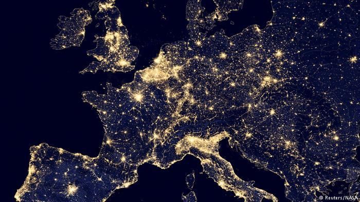 Европа ночью. Снимок из космоса