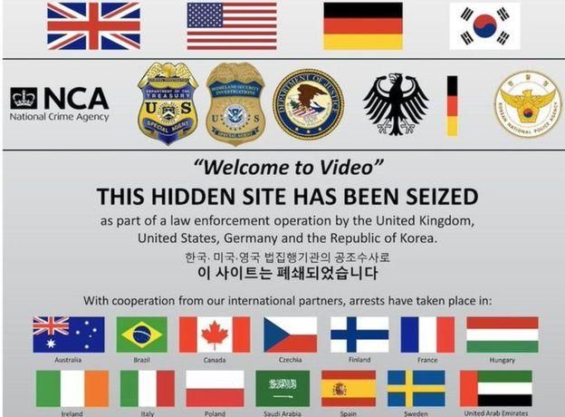NCA UK Image caption Объявление о закрытии сайта на первой странице после завершения международной операции