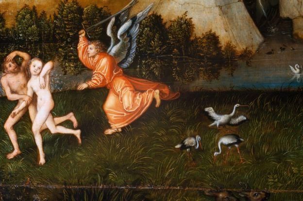 FRANCIS G. MAYER/GETTY Image caption Сюжет изгнания Адама и Евы из Эдемского сада вдохновил многих художников