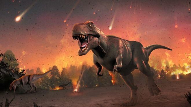 MARK GARLICK/SCIENCE PHOTO LIBRARY Image caption Растет число доказательств того, что динозавры погибли в результате космической катастрофы