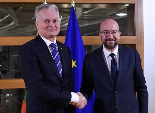Председатель Совета руководителей Европы Шарль Мишель и президент Литвы Гитанас Науседа