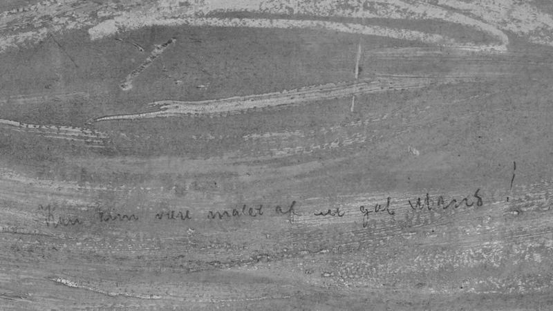 EPA Подпись к фото, Надпись, которую сделал Мунк, видна на инфракрасном скане картины