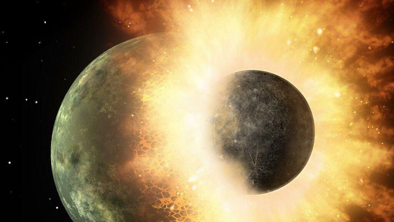 NASA/JPL-CALTECH Подпись к фото, Одна из версий происхождения Луны: столкновение первичной Земли с Тейей